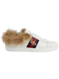 Gucci кроссовки Ace с меховой отделкой