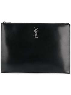 Saint Laurent клатч на молнии сверху с логотипом