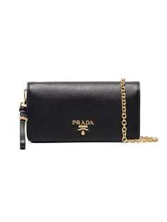 Prada black logo wallet leather chain bag