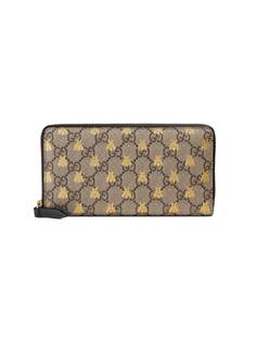 Gucci кошелек GG Supreme с круговой молнией с пчелами