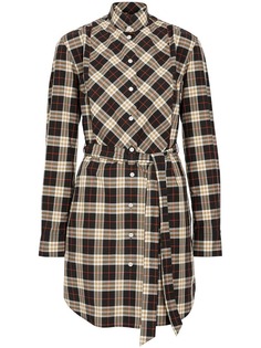Burberry платье-рубашка в клетку с завязкой на талии