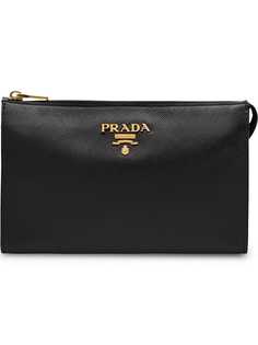 Prada logo zipped clutch