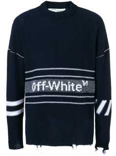 Off-White свитер с логотипом и прорванными деталями