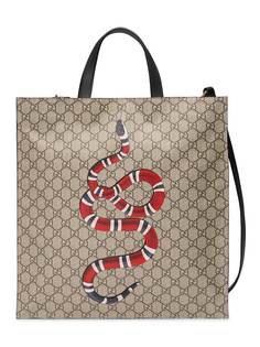 Gucci мягкая сумка-тоут GG Supreme с принтом змеи