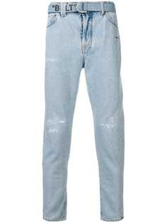 Off-White джинсы с поясом и прорванными деталями