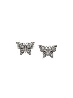 Gucci серьги-гвоздики в виде бабочек с кристаллами