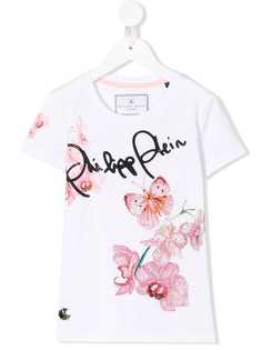 Philipp Plein Junior футболка с принтом цветов и бабочек
