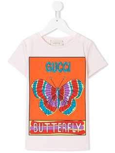 Gucci Kids футболка с изображением открытки с бабочкой