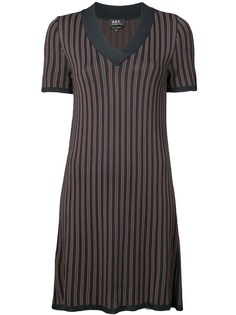 A.P.C. платье шифт в полоску с V-образным вырезом