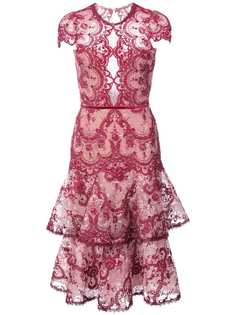 Marchesa Notte кружевное платье миди с вышивкой