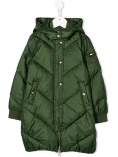 Tommy Hilfiger Junior длинное пальто с шевронной строчкой