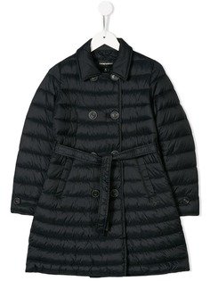 Emporio Armani Kids дутое пальто с поясом