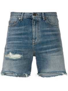 Saint Laurent джинсовые шорты с рваными деталями