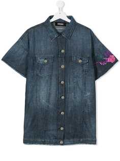 Diesel Kids джинсовая рубашка с коротким рукавом с вышивкой