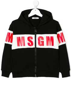 Msgm Kids толстовка на молнии с капюшоном и полоской с логотипом
