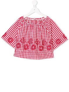 Liu Jo Kids блузка в клетку гингем с вышивкой