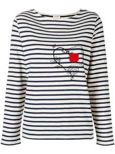 Saint Laurent топ в полоску с вышитой розой