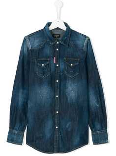 Dsquared2 Kids джинсовая рубашка с эффектом потертости