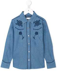 Stella Mccartney Kids джинсовая рубашка с цветочными заплатками