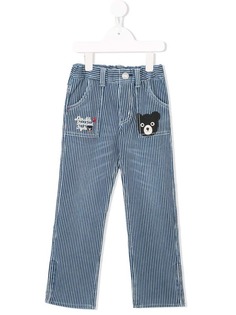 Miki House logo teddy striped trousers