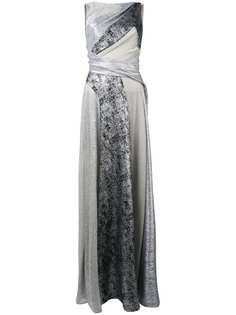 Talbot Runhof длинное платье с панельным дизайном и эффектом металлик