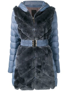 Liska пуховое пальто с капюшоном и панелями из кроличьего меха