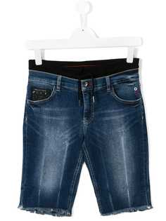 Philipp Plein Junior джинсовые шорты с необработанными краями