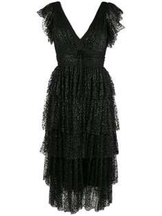 Marchesa Notte ярусное платье с пайетками