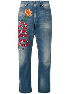 Gucci Vintage укороченные джинсы с вышивкой