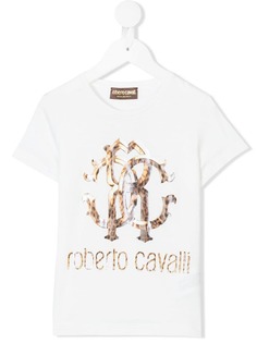 Roberto Cavalli Junior футболка с логотипом с леопардовым принтом