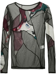 Yohji Yamamoto сетчатая футболка со вставками