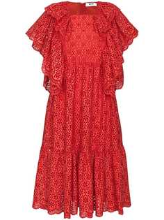 MSGM платье миди с вышивкой ришелье и оборками