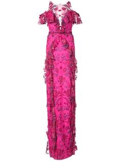 Marchesa Notte длинное вечернее платье с вышитыми цветами