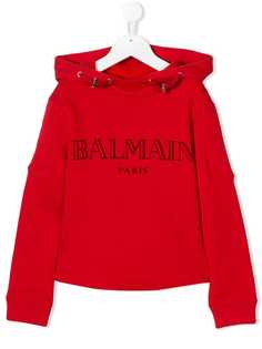 Balmain Kids толстовка с капюшоном на шнурке и принтом логотипа