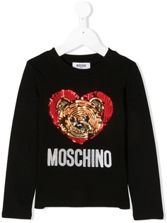 Moschino Kids топ с изображением медведя в сердце с пайетками