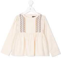 Velveteen embroidered twill blouse