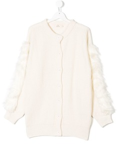 Andorine TEEN faux fur trimmed knit cardigan