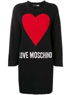 Love Moschino трикотажное платье с логотипом и принтом сердца