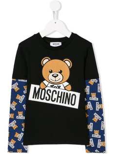 Moschino Kids футболка с длинными рукавами и принтом медведя