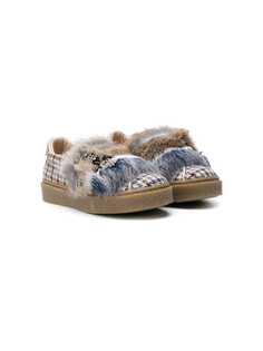 Ermanno Scervino Junior checked furry slip on sneakers