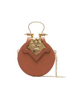 Okhtein bronze mini circle leather crossbody bag