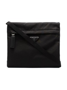 Prada black large folded messenger bag