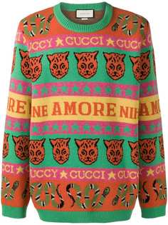 Gucci трикотажный джемпер с изображением тигров