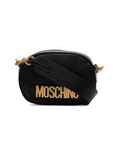 Moschino black logo leather camera bag