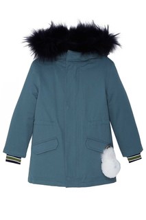 Голубая куртка с объемным мехом Yves Salomon Kids