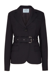 Темно синий шерстяной жакет с поясом Prada