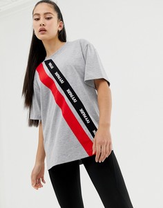 Серая футболка с асимметричными полосками и логотипом Ivy Park - Серый