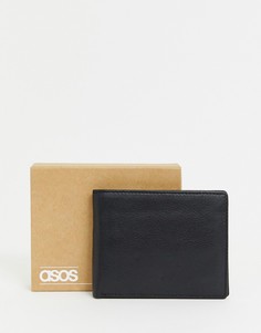 Черный кожаный бумажник с контрастной подкладкой в клетку ASOS DESIGN - Черный