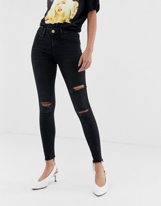 Черные джинсы скинни с рваной отделкой River Island - Черный