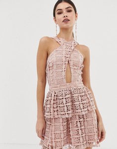 Платье-халтер мини с кружевной юбкой Girl In Mind - Розовый